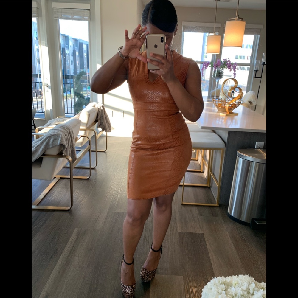 AKIRA Camel Snakeskin Mini Dress!